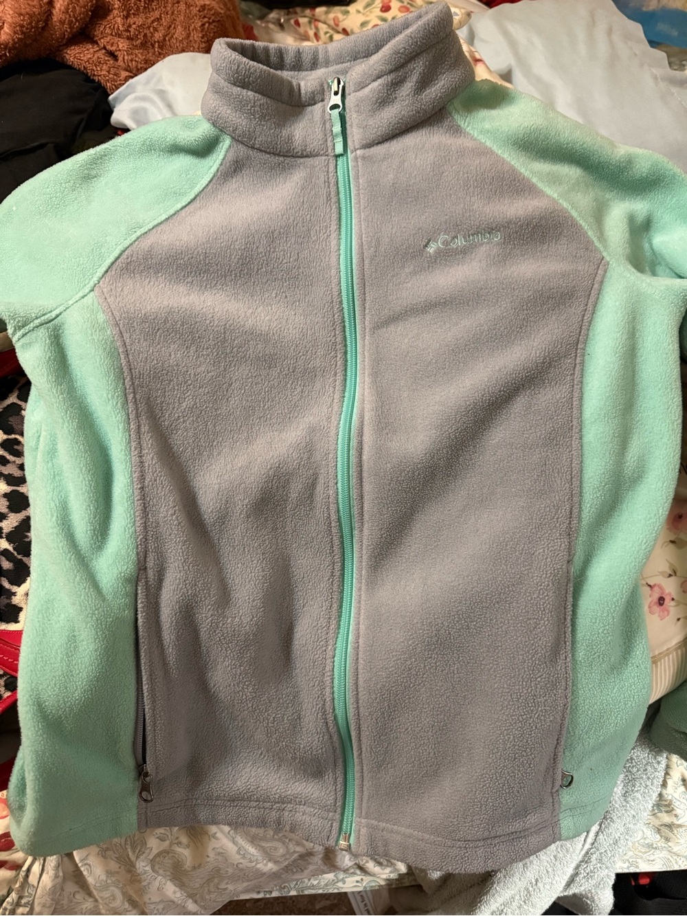 Columbia Gray and Mint Lightweight Full-Zip Fleece Jacket